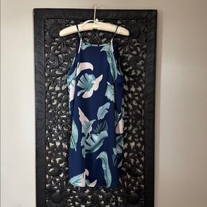 Navy Tropical Leaf Print Dress